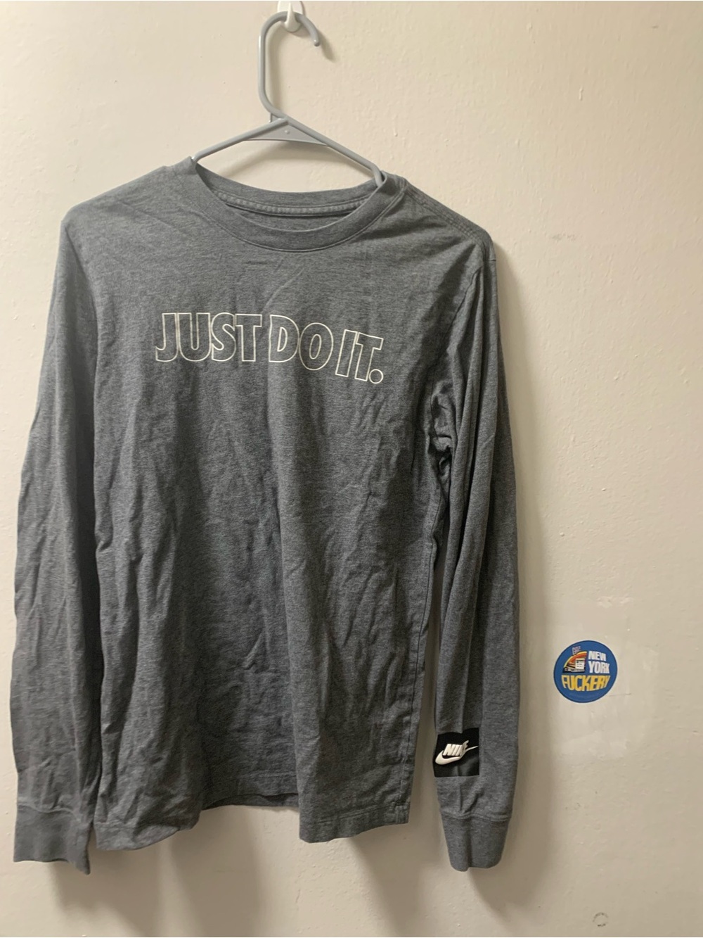 Nike Gray Long-Sleeve Crewneck Tee with 'Just Do It.' Chest Print